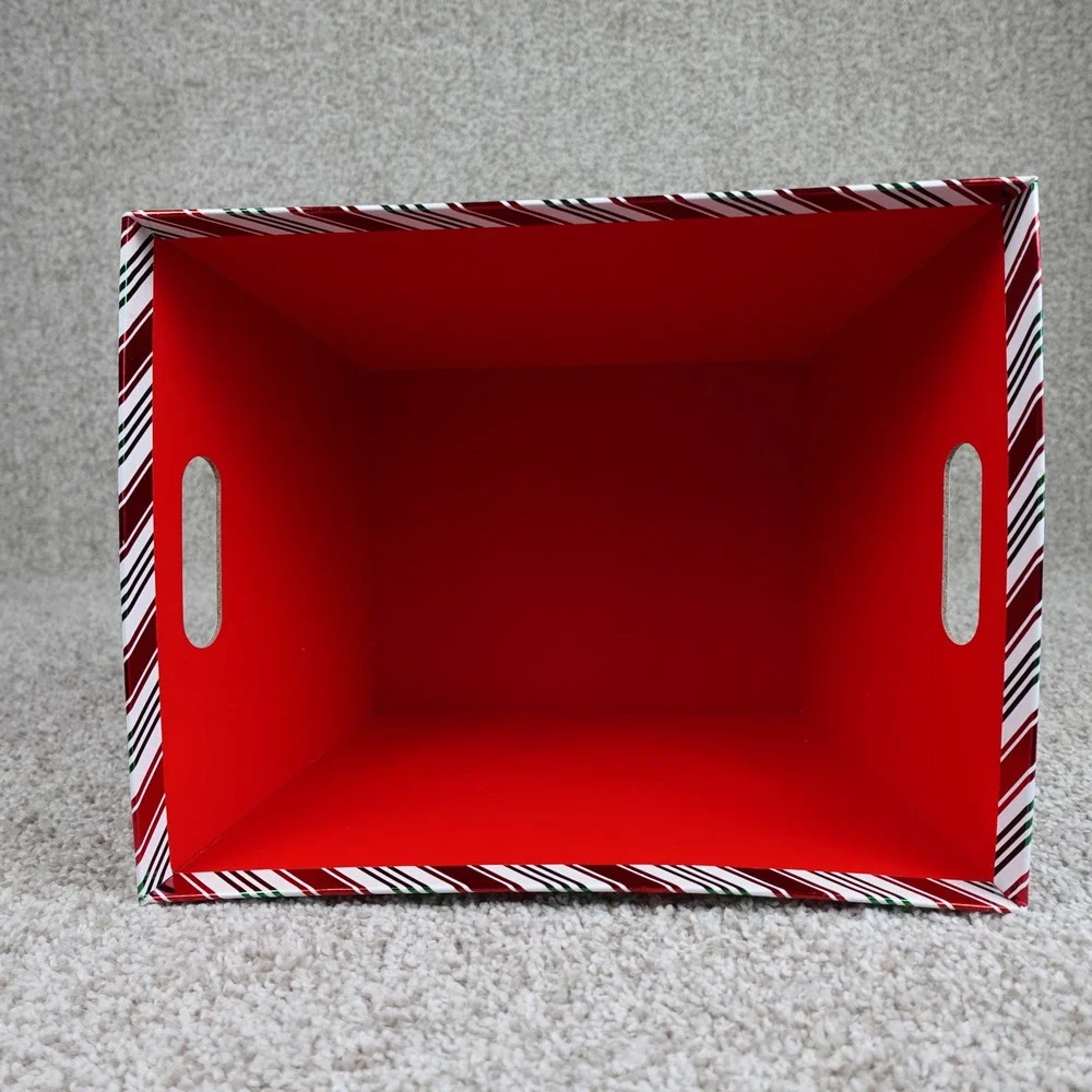 Holiday Christmas Candy Cane Striped Storage Bin Red Green White Foil‎ Basket